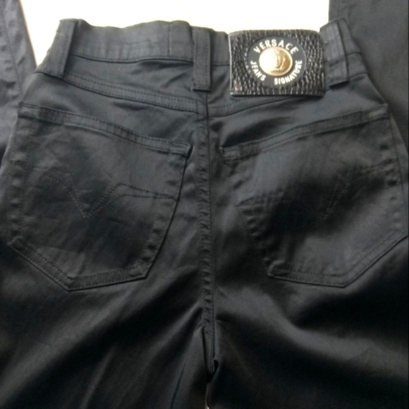 Versace Y2K Vintage signature jeans women's size 26/40 black satin finish Nwot - Picture 3 of 7
